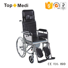 Cadeira de rodas reclinável de aço com encosto alto Topmedi e apoio de cabeça